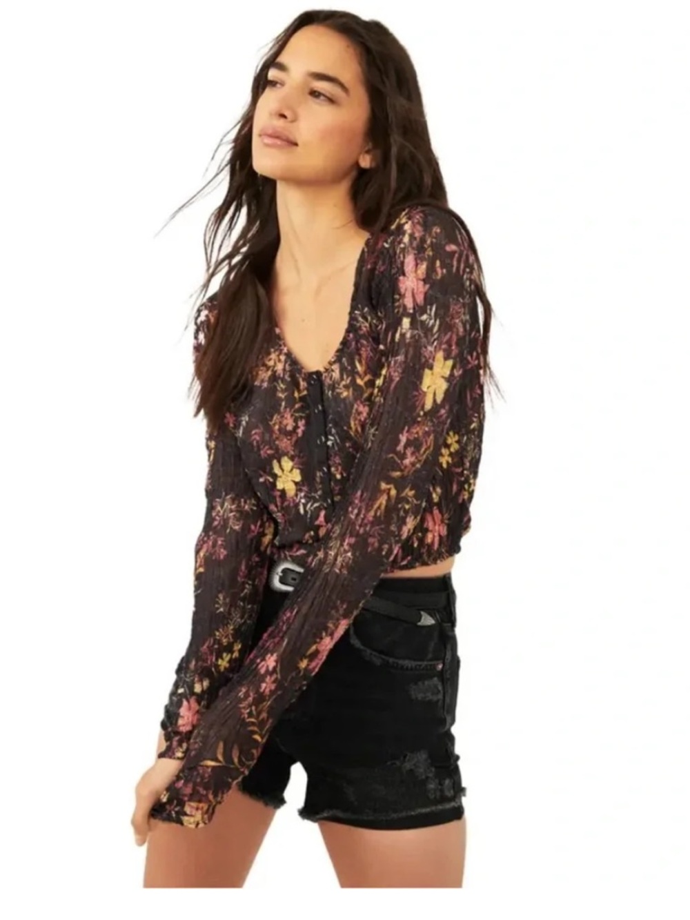 NWT Free People Women's Angelina Cropped Top Dark Combo - Picture 3 of 11